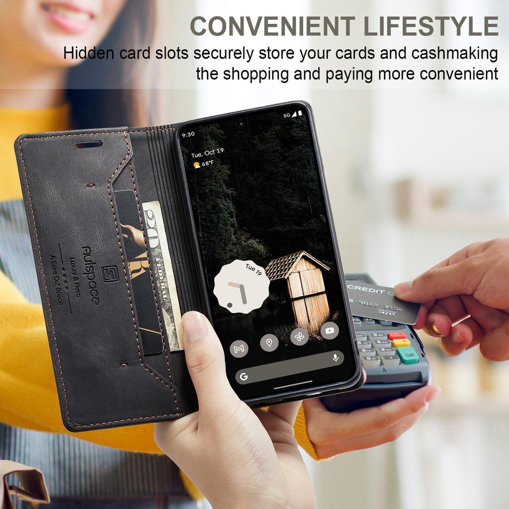 For Google Pixel 6/6 Pro/7a/Pixel 8/Pixel 8 Pro/Pixel 9/Pixel 9 Pro/Pixel 9 Pro XL/Pixel 9a Retro Luxury Style Flip Stand Anti-Drop Wallet Phone Case