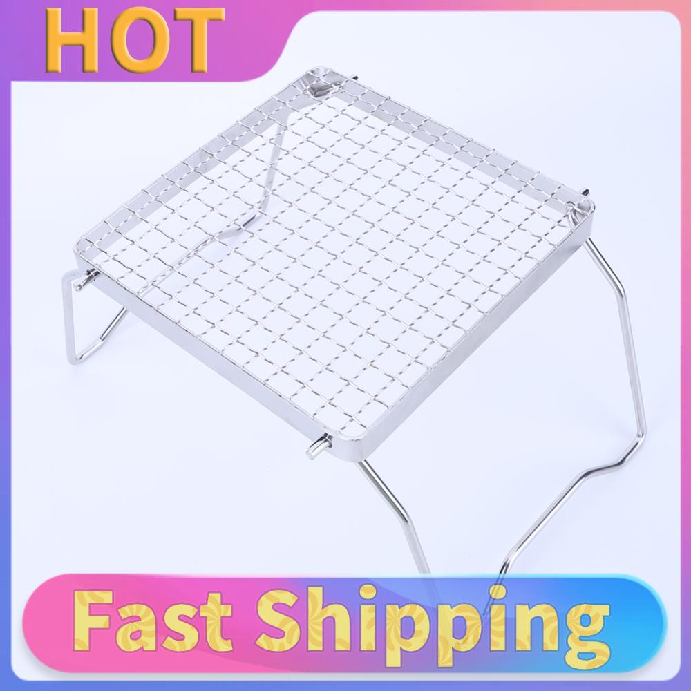 Folding BBQ Grill Rack Stainless Steel Foldable Stove Pot Rack Heat Resistance Baking Tray Bracket for Outdoor Camping Hiking