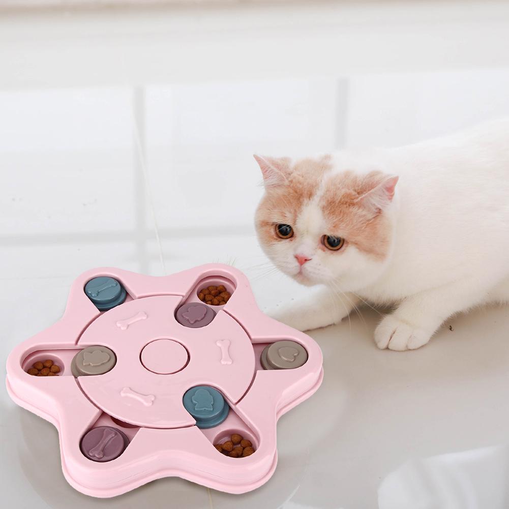 Plastic Portable Pet Food Feeding Bowl Educational Puzzle Interactive Toy for Dogs CatsPink Hexagonal
