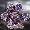 7 Pcs Yellow Blue Tree Vine Metal Dice Solid Metal Polyhedral Dice Set Suitable for Role-Playing RPG Board Game Dice RPG