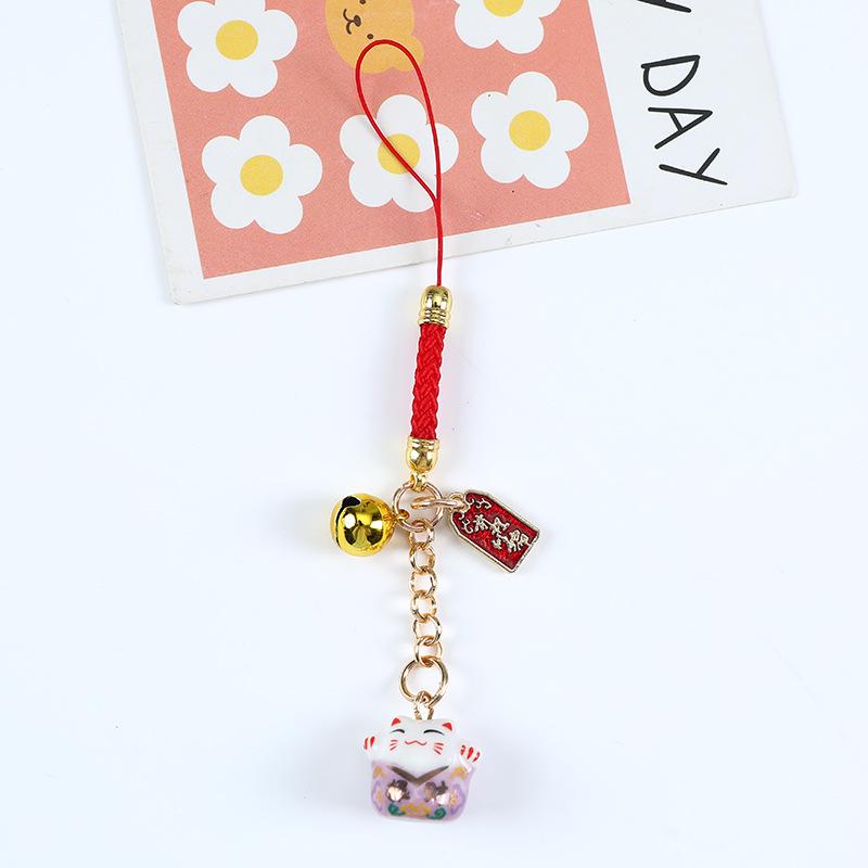 Ceramic RuYi Wealth Cat Keychain - Creative Pendant and Gift for Backpack, Phone, or Bag. Ideal for Couples and Best Friends.