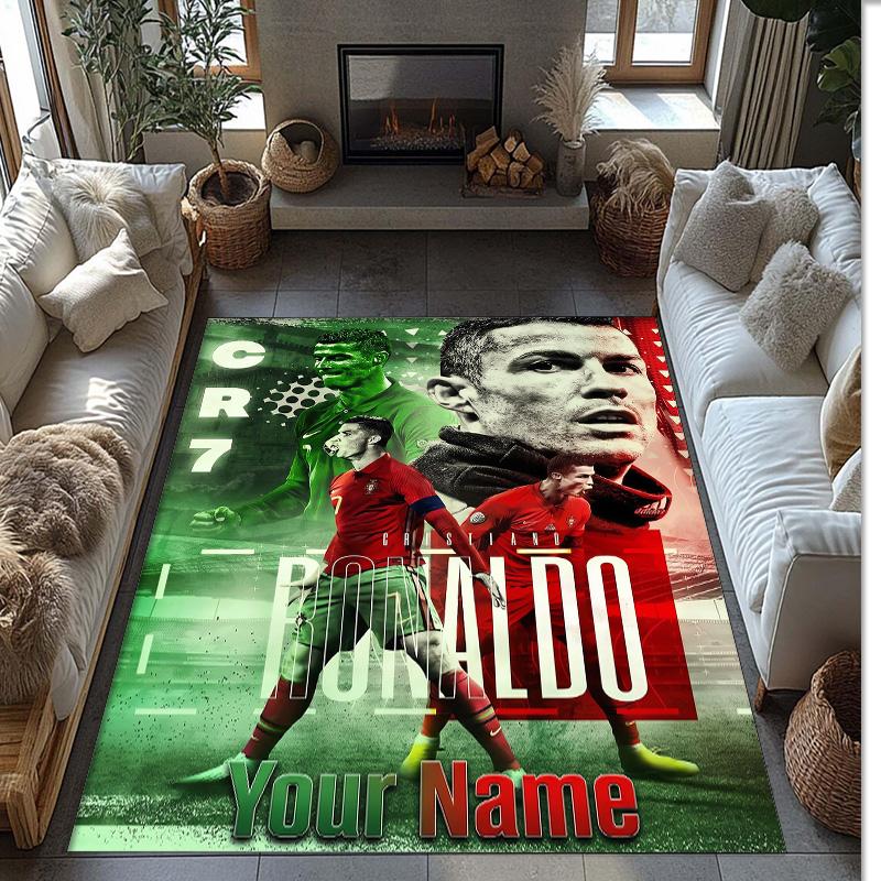 Cristiano Ronaldo Bedruckter Kristall-Samt-Teppich Rutschfester Kristall-Samt-Teppich für Sofa Schlafzimmer Innenbereich Heimdekoration