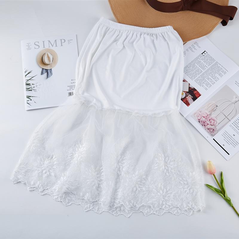 Damen Rockverlängerer Knie Spitze Unterrock Ausgeschnitten Länge A-Linie Halbverlängerer Damen Dame Spitze Unterrock Lässig Rock Unterrock Petticoat One Size white