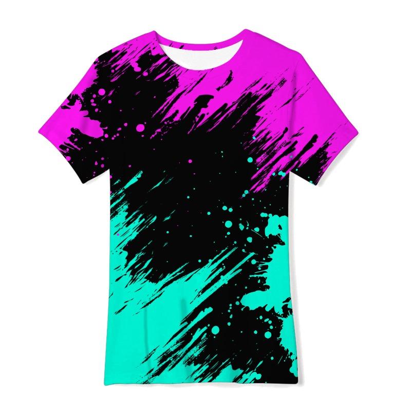 Ropa de Verano para Niños con Estampado Digital 3D, Pigmento Colorido, Holgada, Casual, Moda, Camiseta de Manga Corta