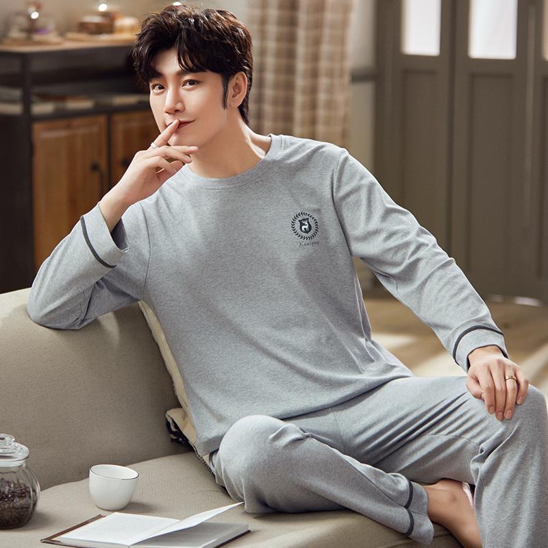 Spring Cotton Men's Pijamas Set Plus Home Clothes Male Nightwear 2Pcs/Set Casual Loungewear Long Sleep Top & Pant
