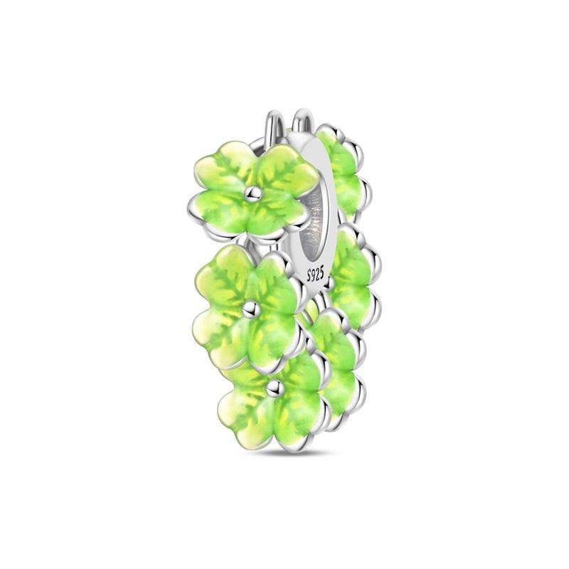 Luck Charm 925 Silver Four Leaf Clover Green Tree Frog Turtle Bead Pendant For Bracelet Women DIY Jewelry Gift