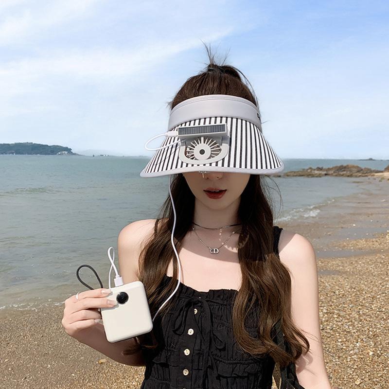 

Новая шляпа-веер для женщин, модная полосатая шляпа с широкими полями для защиты от солнца, шляпа с открытым верхом для лица, женская шляпа от солнца с УФ-защитой