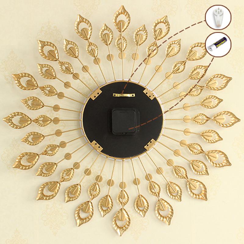 Metal Made Peacock Design Quartz Wall Clock for Home Decoration
