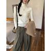 Women's Slimming High Neck Wool Knit Top - Korean Style, Autumn/Winter 2025