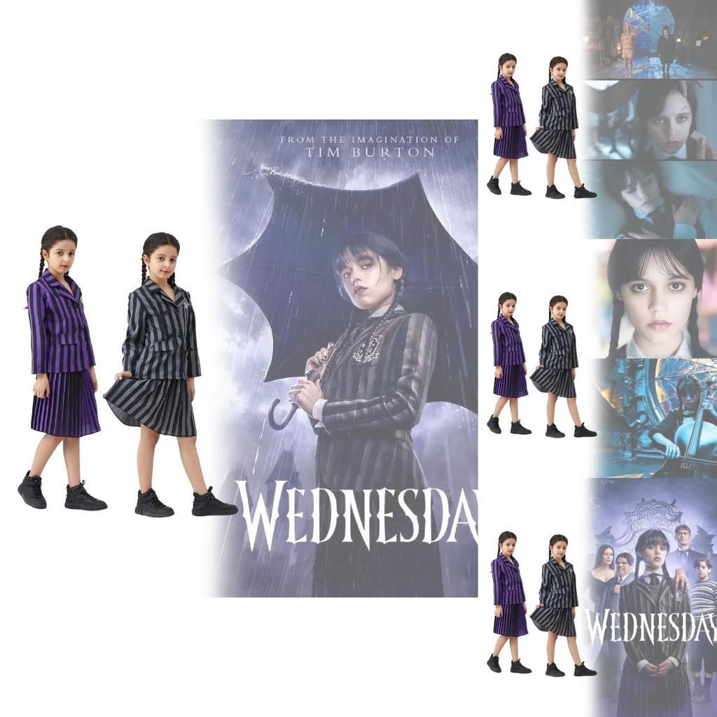Wednesday Addams Familie Cosplay Kostüm Mit Polyesterstoff Für Halloween Und Rollenspiel