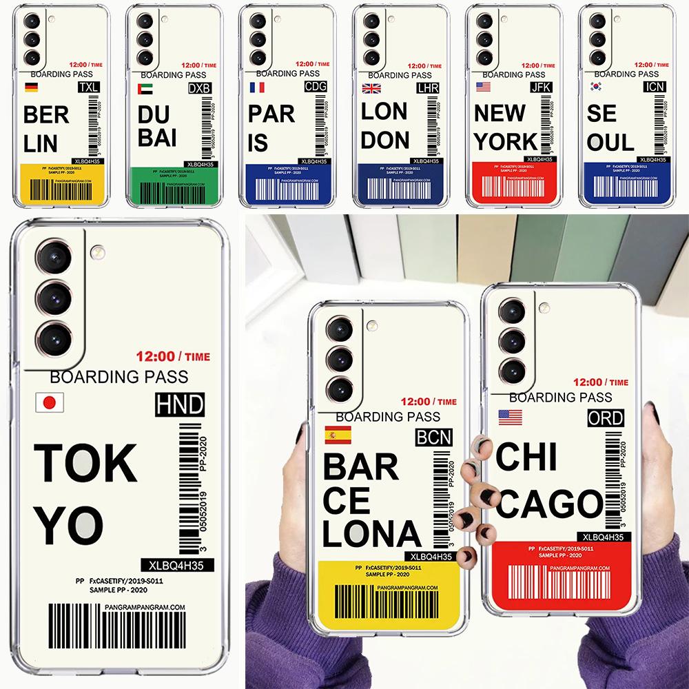 Phone Case For Samsung Galaxy S26 S25 S24 S23 S22 Ultra S20 S21 FE 5G Plus Clear Cover World City Travel Ticket New York London