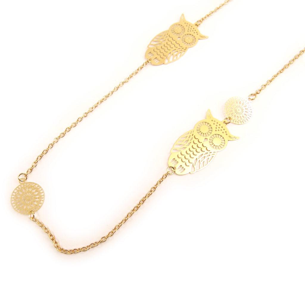 Les Trésors De Lily [L5281] - Colier de designer auriu „Bufnițe”.