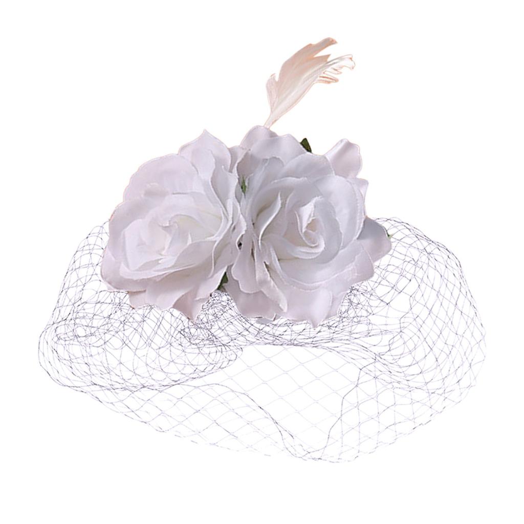 Fascinator Hat for Women Tea Party Headband Wedding Hat Vintage Pillbox Mesh Flower Feathers Hair Clip Stylish