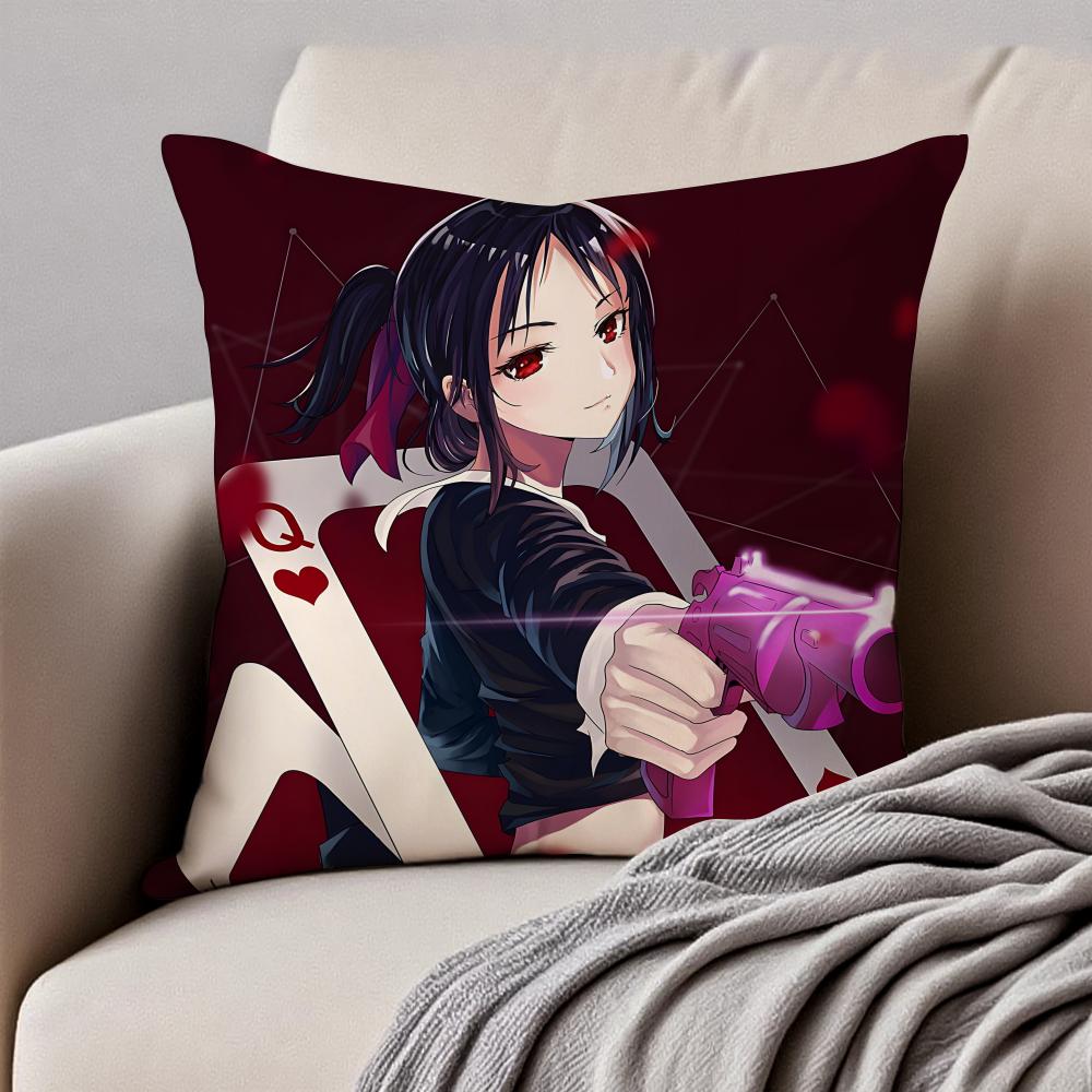 Cute Romance Anime KKaguyasama Love Is War Cushion Cover Pillowcase Antidustmite Invisible Zipper Short Plush Sofa Cushion