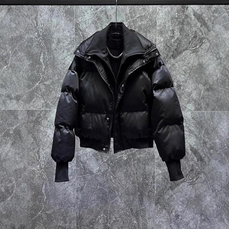 Warm Winter Cotton Puffer Jacket Men Women Thickened Stand Collar Casual Oversized Coat Black