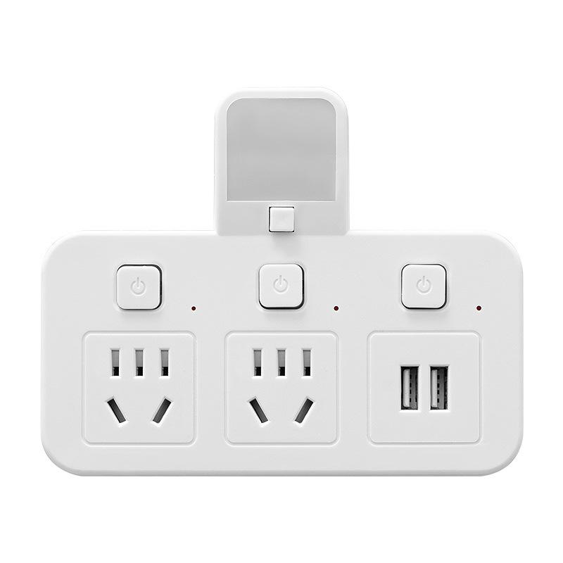 Multi-Outlet Power Strip with USB, Wireless Converter, Night Light, and Individual Switches for Home Office