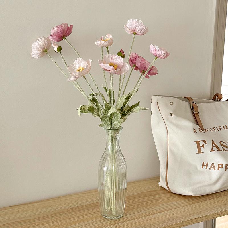 Pink Iceland Poppy Artificial Flower Arrangement for Living Room Decoration