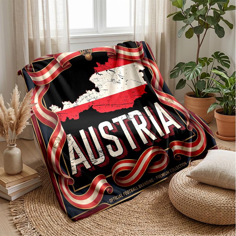 Austria Football Printed Flannel Blanket Skin Friendly Warm Decorative Throw for Indoor Couch Bed Daily Use