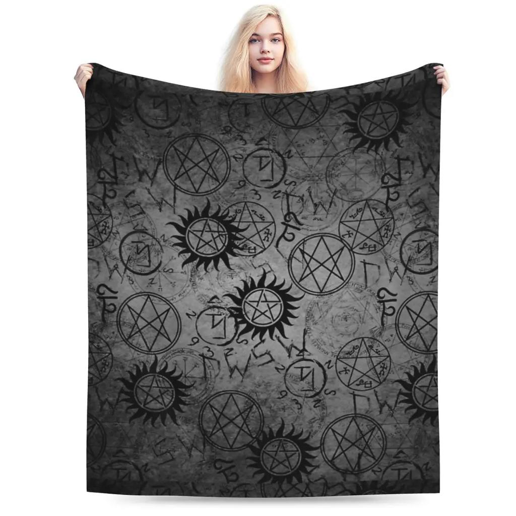 Supernatural Grey Blankets Soft Warm Flannel Throw Blanket Plush for Bed Living Room Picnic Travel Home Couch