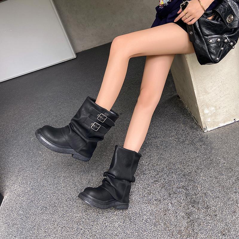 

Cowhide version~ This year s popular short boots women s summer cowhide black super-fire trouser tube boots thick-soled foreign-style small short b 35 чёрный