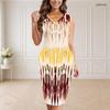 Women Plus Size V Neck Sleeveless Printed Bodycon Midi Tank Dress