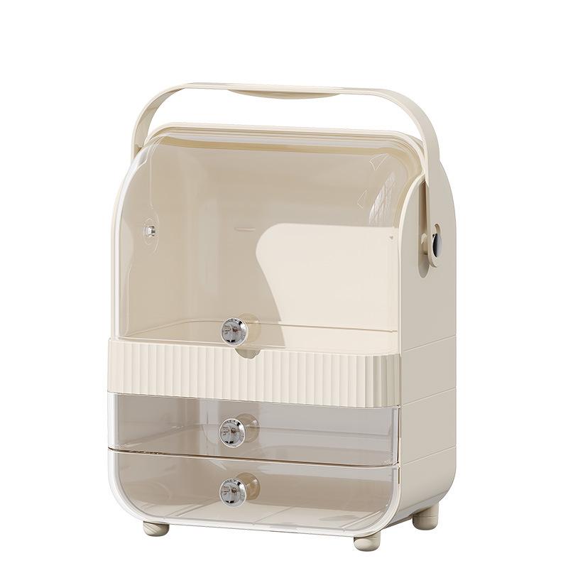 Large Capacity Dustproof Cosmetic Storage Box with Desktop Drawer for Skincare and Makeup