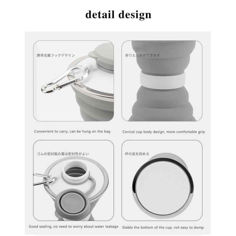Collapsible Cups Silicone Travel Camping Cup Folding Water Cups with Lids Hanging Buckle Drinking Cup for Outdoor Use Hiking 500ml