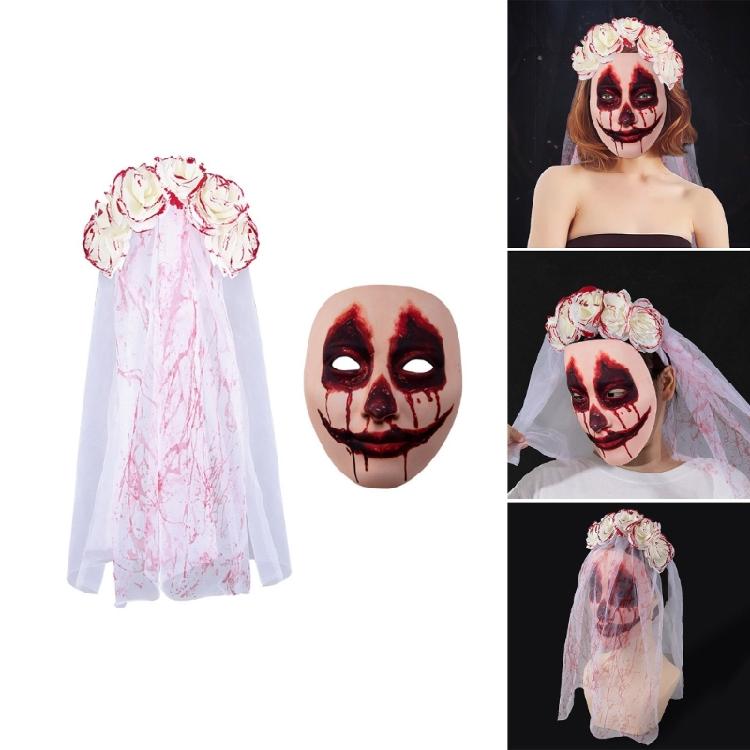 Spooky Gothic Bride Headwear Flower Headband Veil for Halloween Parties Masquerades Mask Day of the Death Bridal Costume