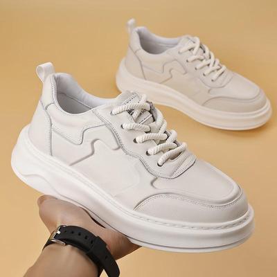 Trendy Brand Autumn Men's Thick-Soled White Leather Casual Sports Shoes - High-End Street Style