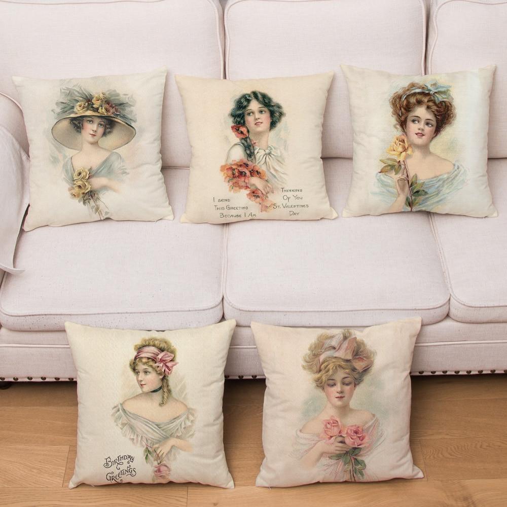 

Винтажная наволочка с принтом для девочек в европейском стиле, супер мягкий плюшевый чехол для подушки 45*45, наволочка для домашнего декора, чехлы для подушек