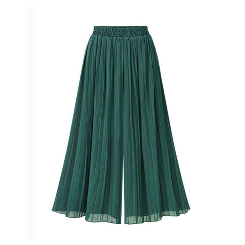 Chiffon Wide-Leg Pleated High-Waist Slimming Loose Fit Nine-Point Skirt Pants for Women