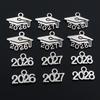 50pcs 9x14mm Year Number 2026 2027 2028 Pendant Charms DIY Jewelry Making Jewelry Finding Antique Silver Plated Accessories