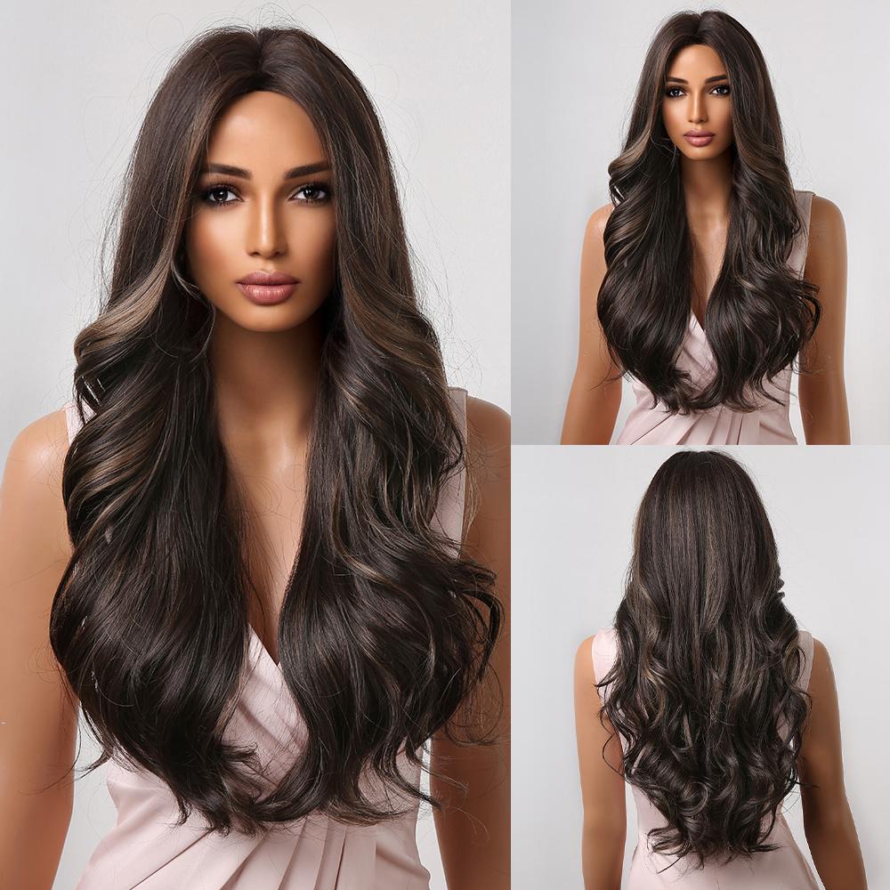 Dlouhá vlnitá Cosplay paruka Body Wave Modrá Ombre Syntetické paruky Přírodní vlasy Tmavý kořen pro ženu Vánoční večírek Použití Odolné vůči teplu