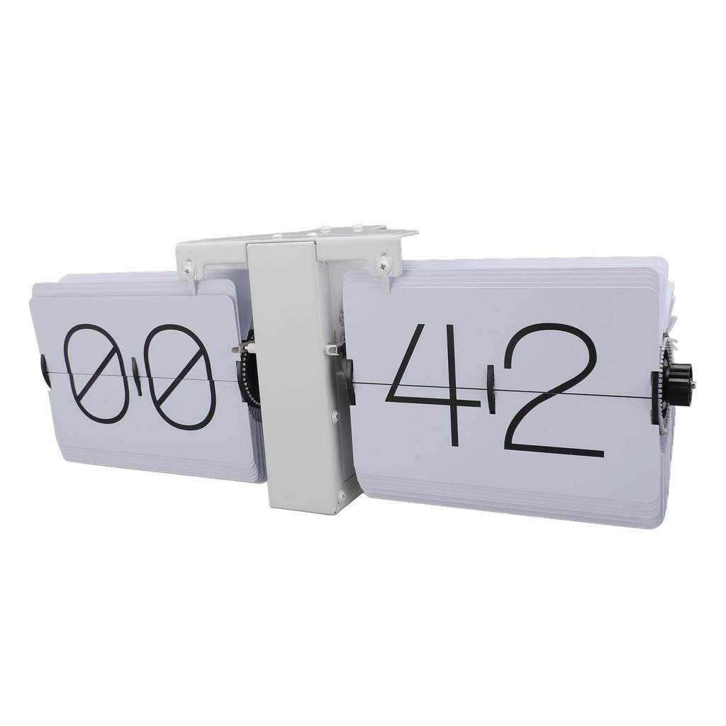 Big Flip Clock Smooth Surface Easy To Read Knob Adjustment Automatic Flip Clock for Bedroom Living Room 24Hour White PT