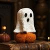 Fall Home Accents Knitted Ghost Pumpkin Ornament, Handmade Cute Crochet Figurine, Spooky Ornaments Festive Miniature Handicraft Ornament for Halloween