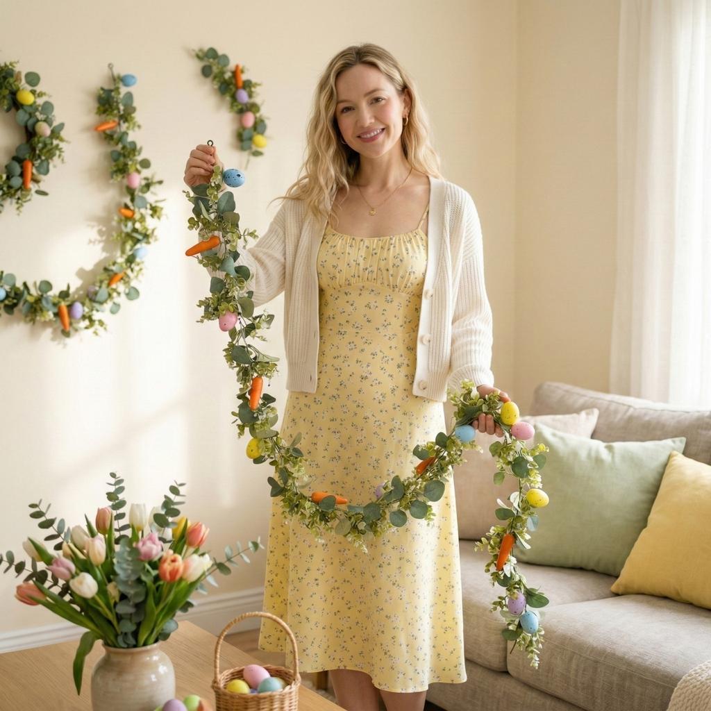 180cm Easter Imitation Item, Artificial , Carrots And Egg Vine. Spring Flower Decoration Set, Suitable For Home, Kitchen, Fireplace, Indoor Or Outdoor