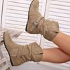 New Design Female Ankle Boots Flock Round Toe Wedges Slip On Pleated Leisure Daily Booties Women Flat Booties Botas Mujer