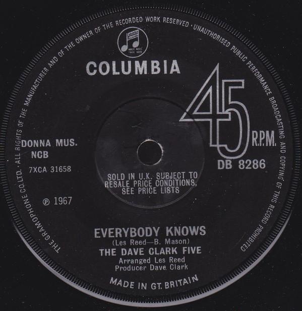 

7inch Record DAVE CLARK FIVE - Everybody Knows DB8286 Columbia 1967 UK Rock Used