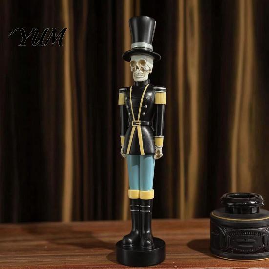 Festive Resin Crafts for Home Halloween Skull Nutcracker Figurine, Spooky Soldier Statue, Creative Room Decor Collectible Ornament Shelf Table Indoor
