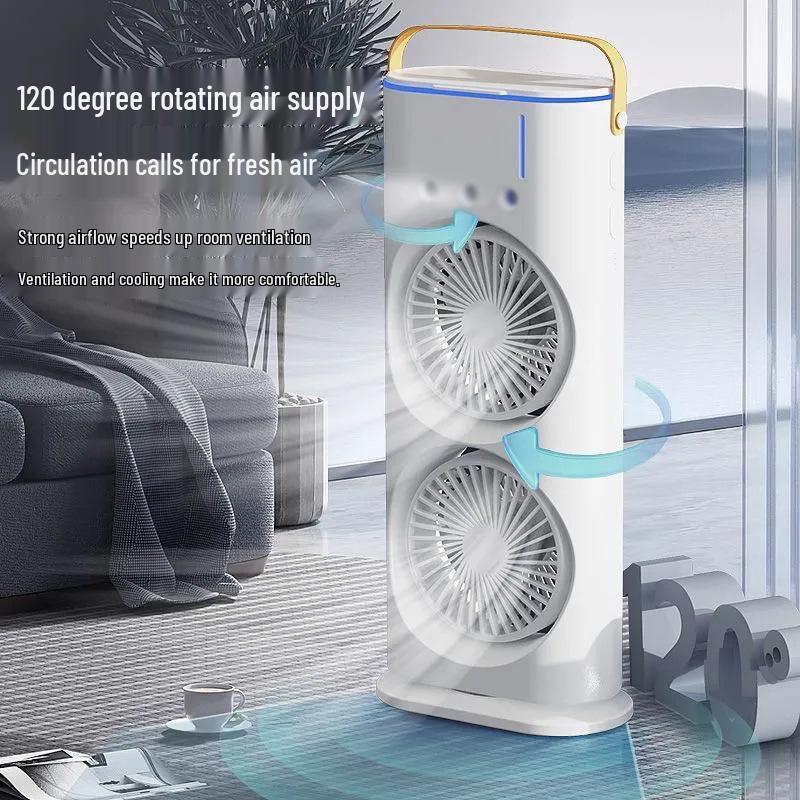 Dual Head Shaking Desktop Fan with Ice Mist and Three Air Outlets