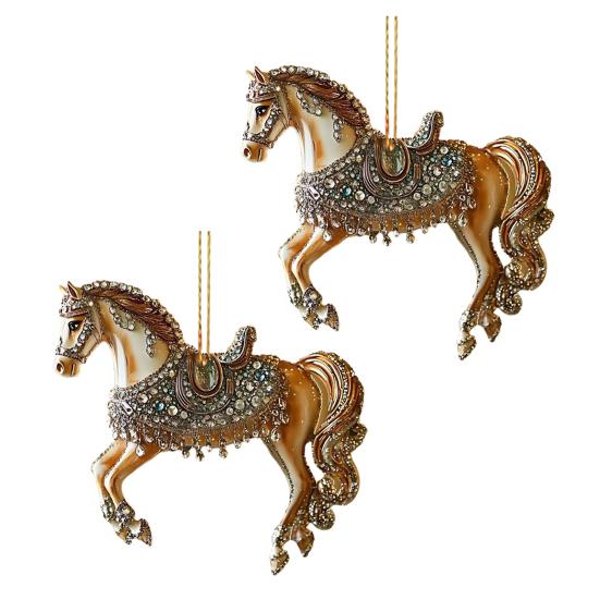 2 Pcs Horse Christmas Ornament Acrylic Sparkly Rhinestones Horse Hanging Decoration 2D Flat Christmas Tree Ornament for Horse Lovers