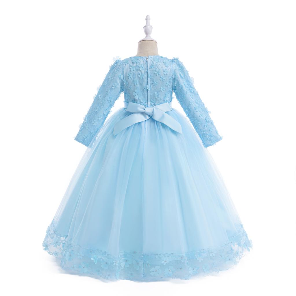 Langarm Blumen Brautjungfernkleid Kinder Weihnachts Kostüm Spitze Schleife Prinzessin Kinderkleider Für Mädchen Party Hochzeitskleid