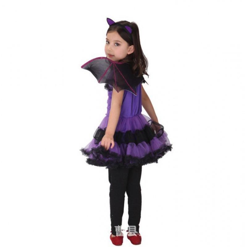 Halloween Children's Costume Witch Show Masquerade Costume, Little Girl Purple Bat Skirt