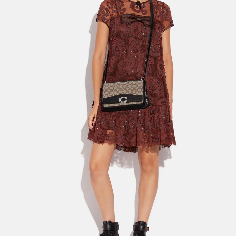 New COACH Bandit Cow Leather With Fabric Small Square Bag, Crossbody Bag, Shoulder Bag Medium Size Women's CD709-LHUW7