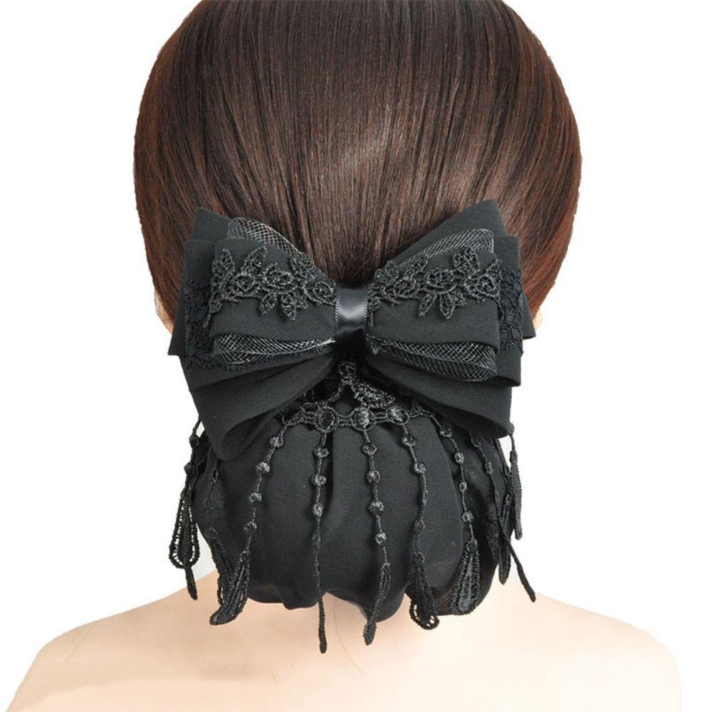 Elegant Ribbon Bowknot Hair Cover Classic Lace Work Hairnet  For Women Girl Hair Accessories