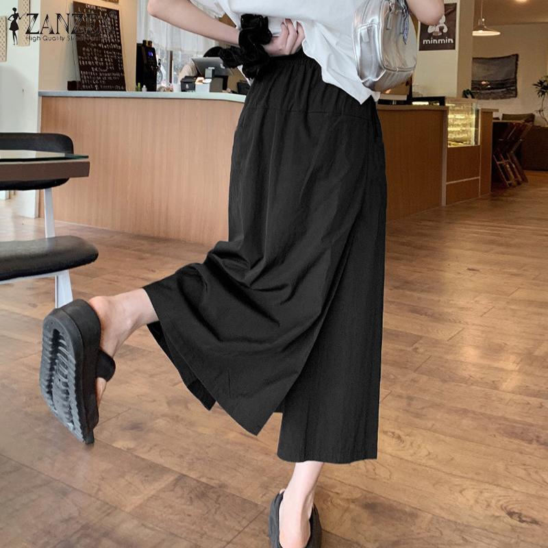 ZANZEA Women Elastic Waist Loose Casual Cropped Pants