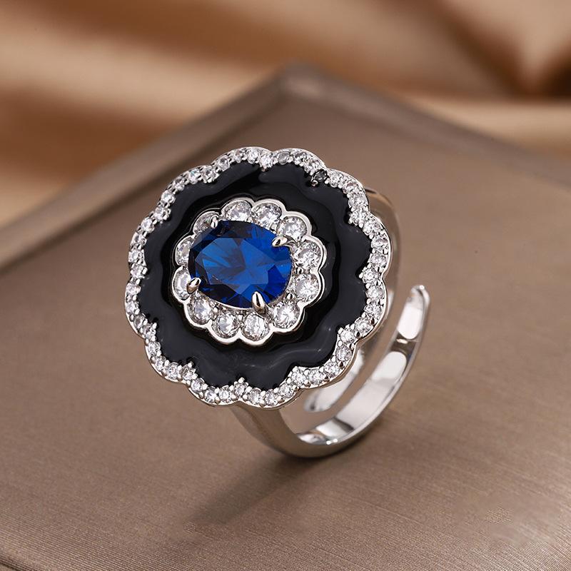 

Новое осенне-зимнее кольцо с французским ретро-подсолнухом и эмалью с красным цирконием, открытое кольцо, женская бижутерия