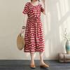 Real Shot Summer New Cotton and Linen Literary and Retro Ethnic Style Waist Thin Short-sleeved Dress Women