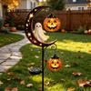 Dekorative Metall-Gartenstäbe Solar Halloween Gartenstecker-Licht, Automatisches Ein-/Ausschalten Halbmond Schwarze Katze mit Hängenden Gruseligen Außen-Terrassen-Akzenten Kürbis