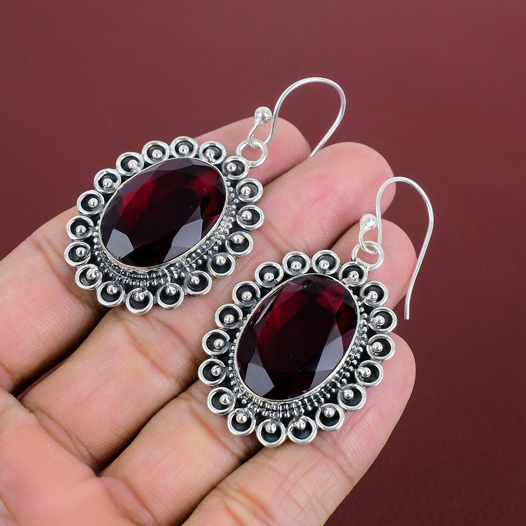 Faceted Mozambique Garnet Earring Gemstone Jewelry Handmade Earrings 925 Sterling Silver Earring Antique Jewelry Women Earring Wedding Gifts